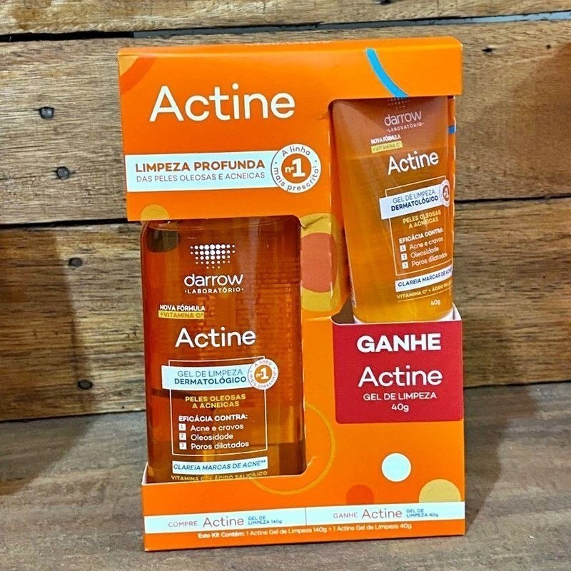 Darrow Actine Oil Control Kit Gel de Limpeza Dermatológico Facial com Ácido Glicólico e Vitamina B5 que Controla Oleosidade sem efeito rebote, Renova a Pele e Reduz Poros, 140g + 40g