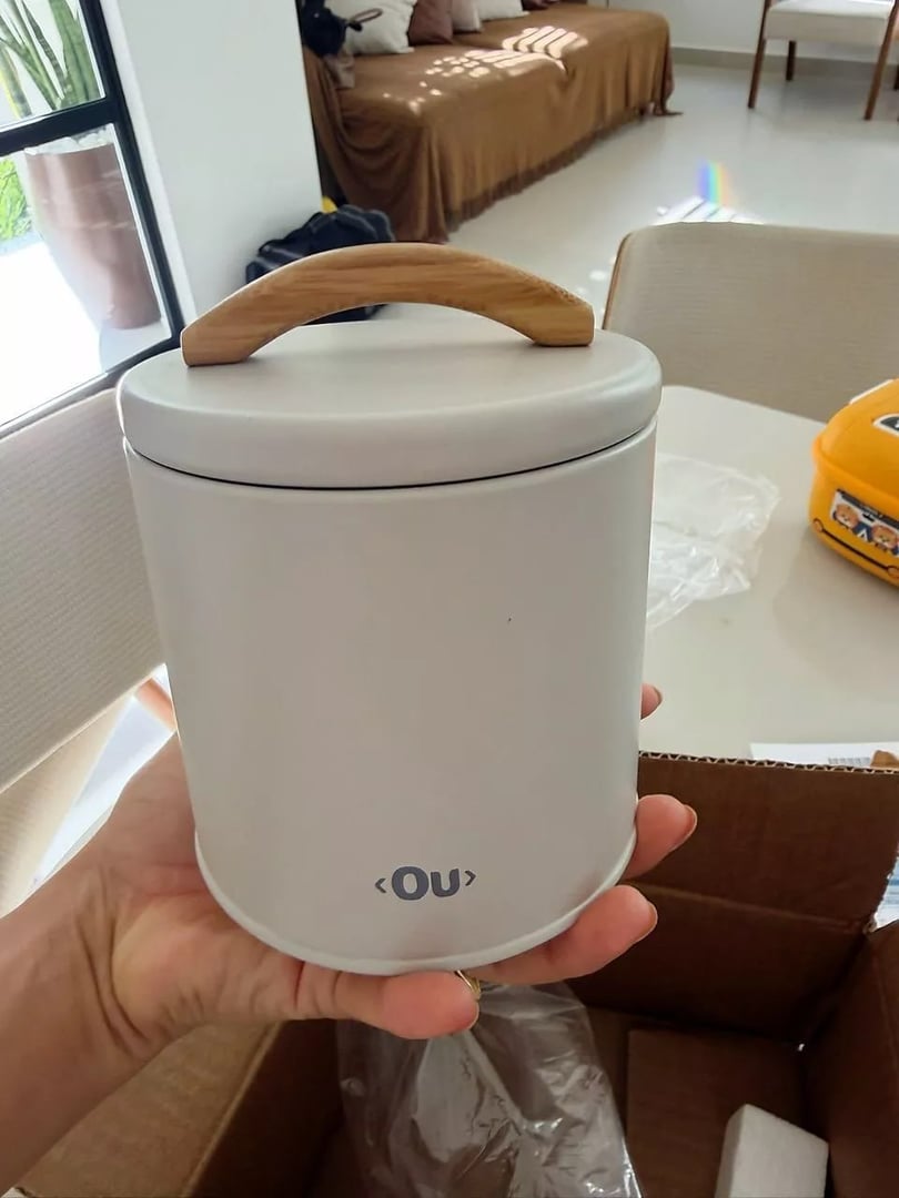 Pote mantimentos Ou 800ml Linha Sense em metal com alça em Bambu