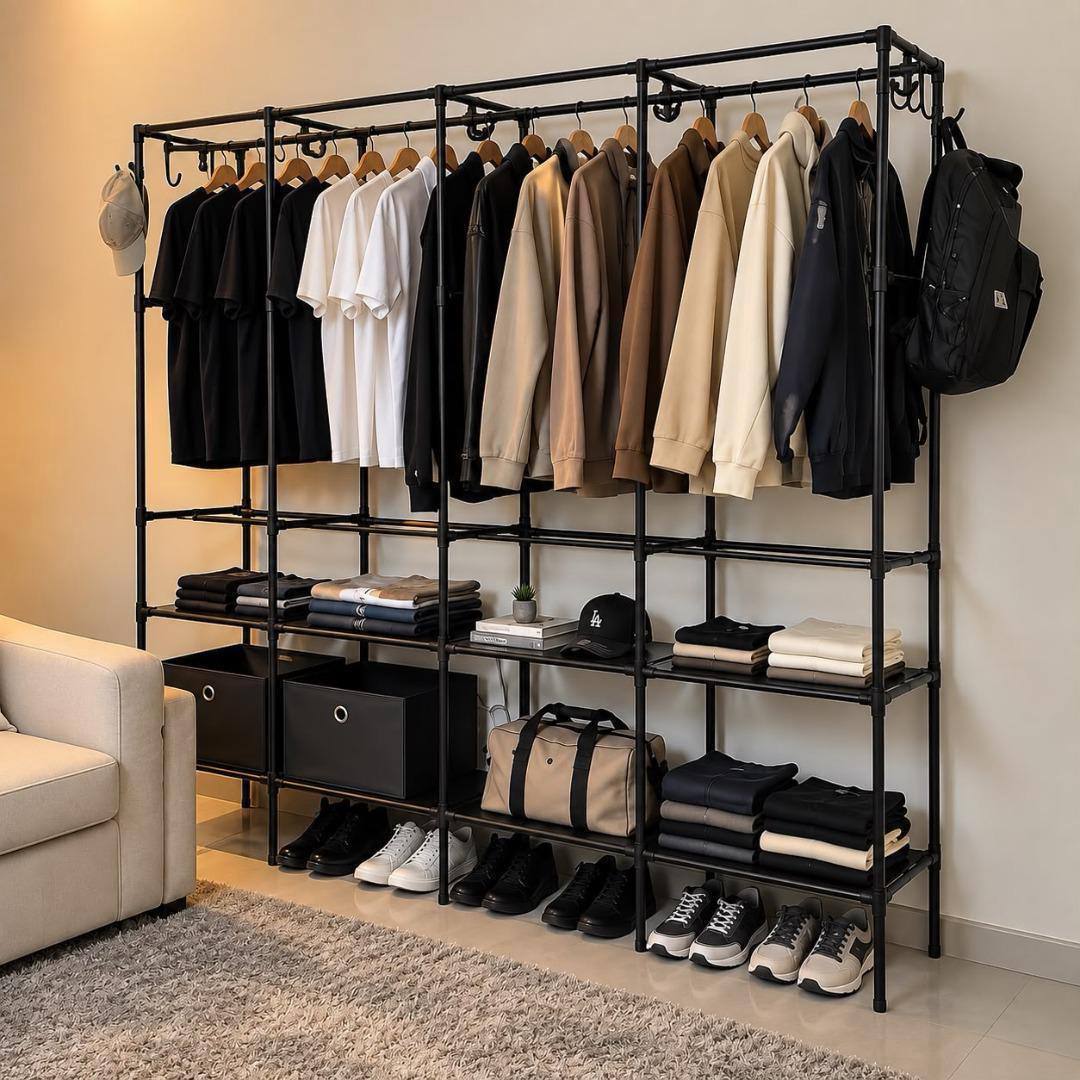Arara Cabideiro Closet Roupas Sapateira Cabides Triplo Preto
