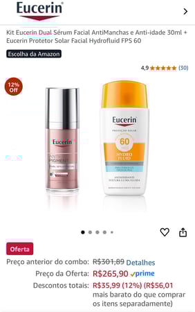 Kit Eucerin Dual Sérum Facial AntiManchas e Anti-idade 30ml + Eucerin Protetor Solar Facia...