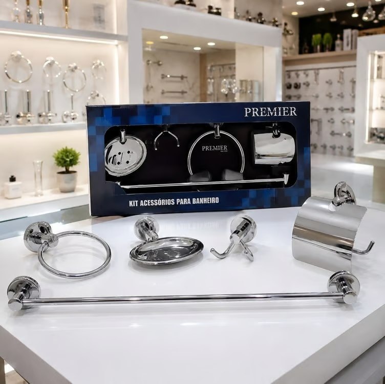 Kit Acessórios Para Banheiro Aço Inox 5 Peças