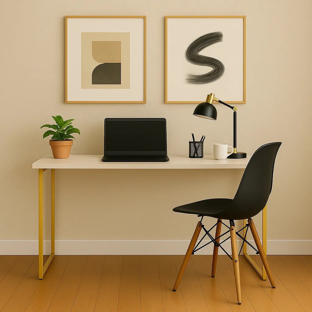 Escrivaninha Industrial 110cm  Mesa Estudo Aparador Pés Aço