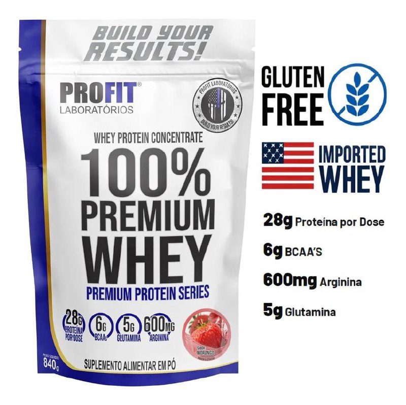 Whey Protein 100% Concentrado Premium 840g Profit Morango
