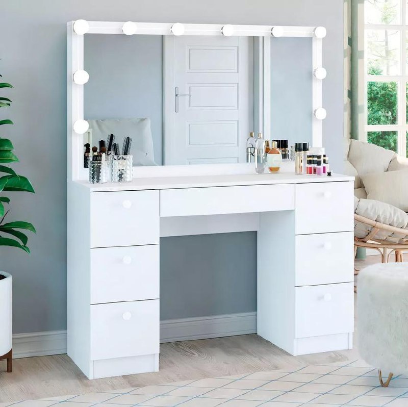 Penteadeira Ditália Pe80 Com Kit Luz Branco Cor Branco