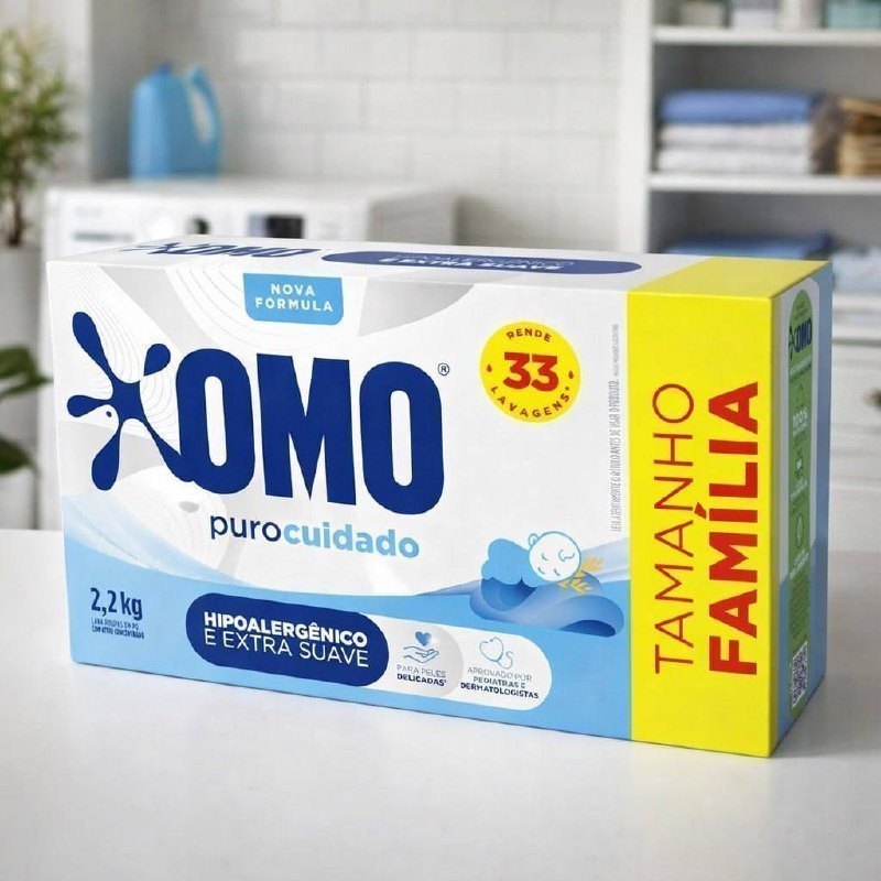 Sabão Em Pó Omo Puro Cuidado Hipoalergênico Caixa 2,2 Kg