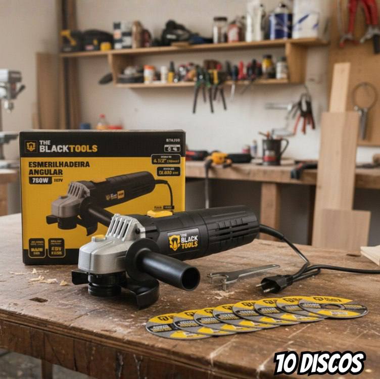 Esmerilhadeira Lixadeira Angular Bte750 4.1/2 750w Com Discos 4.1/2 The Black Tools