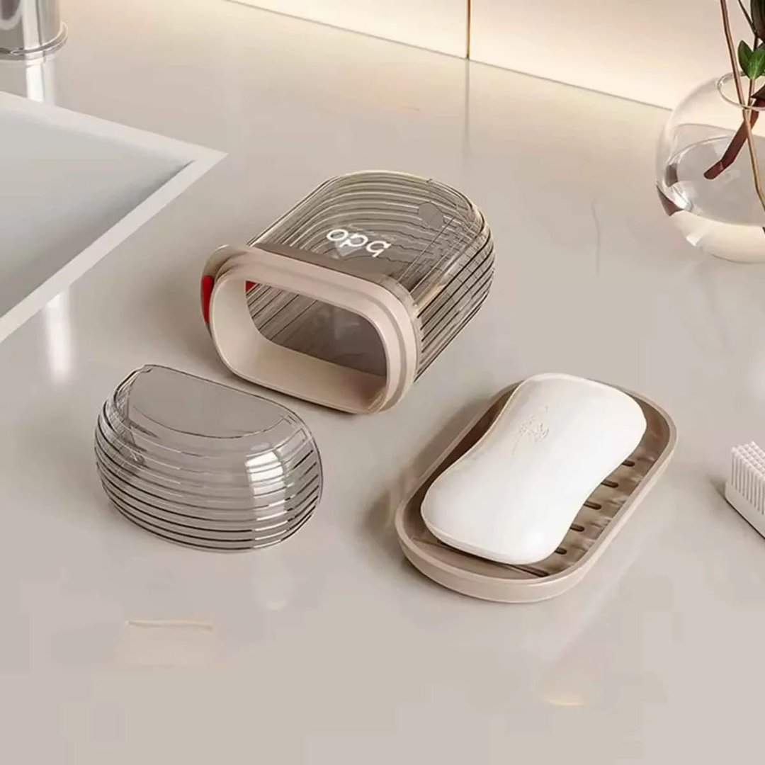 Saboneteira Para Viagem Com Estojo Dupla Drenagem E Trava Cor Cinza