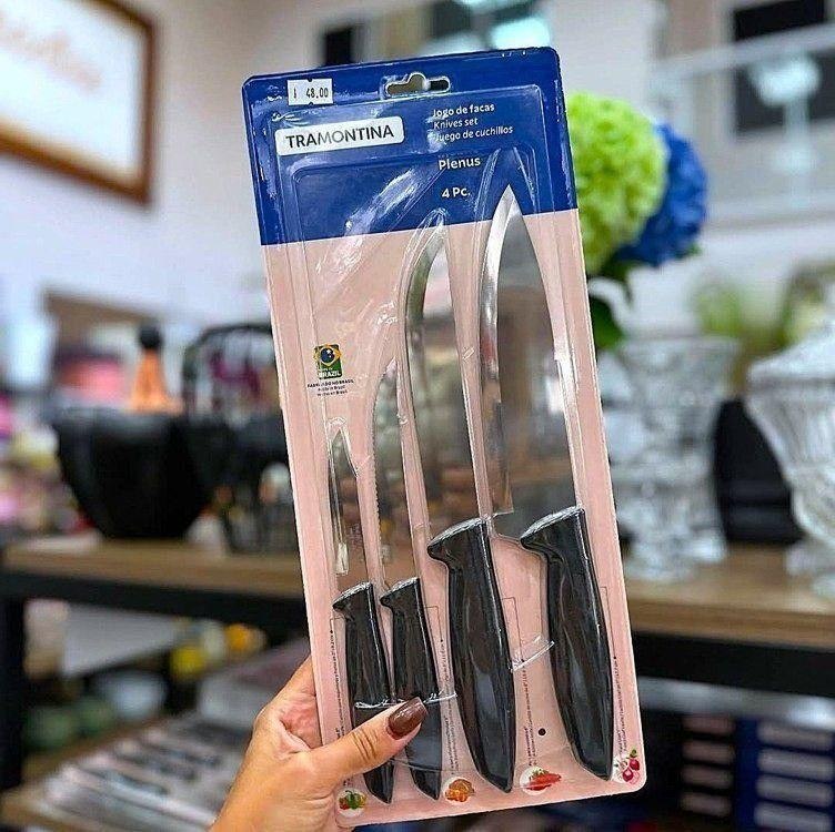 Tramontina JOGO FACAS INOX 4PC PLENUS PRE, Preto