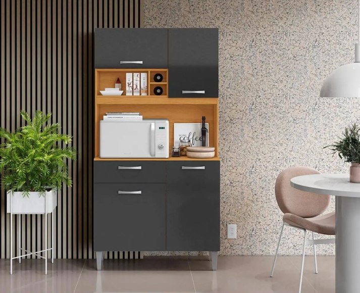 Armário de Cozinha Compacta Aramóveis Malva 4 Portas 1 Gaveta - Branco ou Cinza