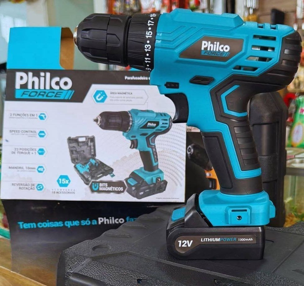 Kit Parafusadeira E Furadeira A Bateria 12v Maleta + Brocas Azul 60hz 127/220v
