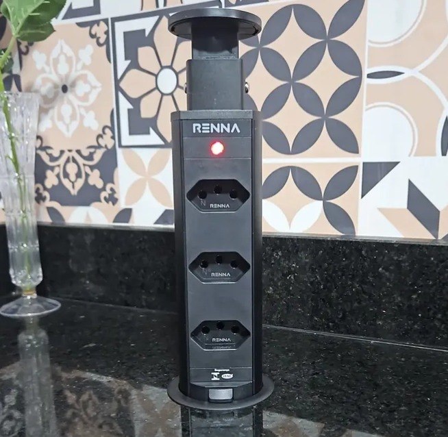 Torre 3 Tomadas Retrátil De Embutir Mesa Cozinha Sobrepor Bancada Escritório Totem Plug...