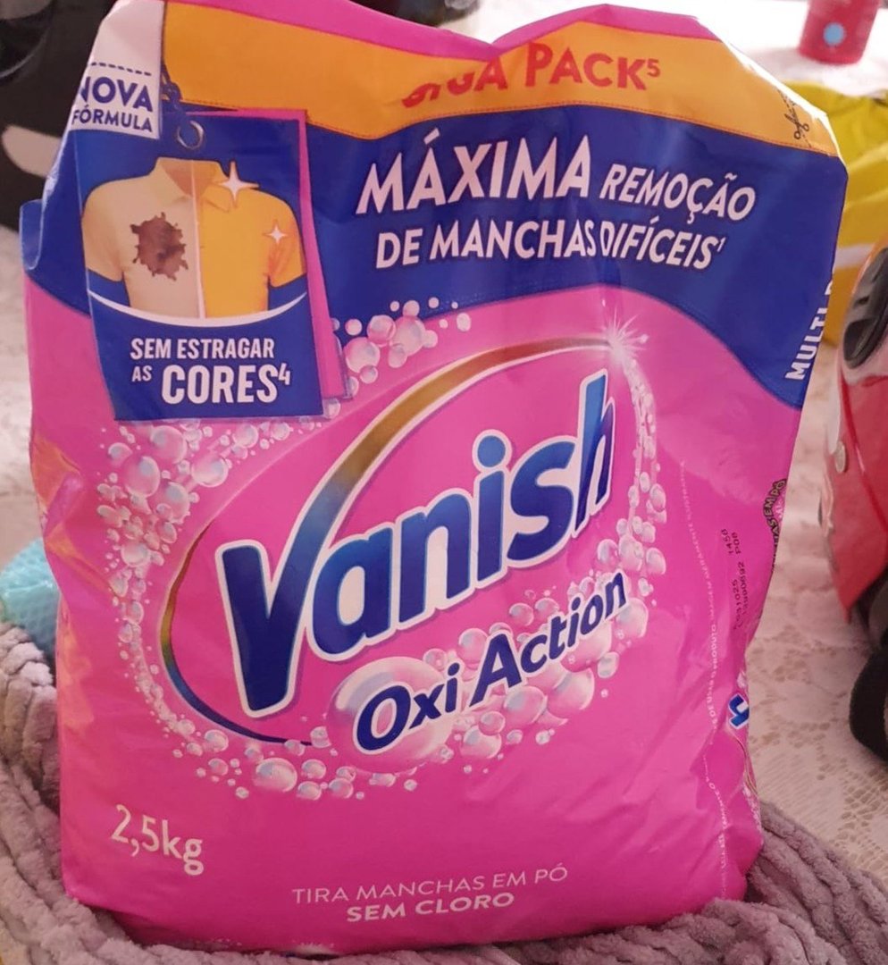 Tira Manchas em Pó Vanish Oxi Action Pink 2,5kg par/ Roupas Coloridas Sem Cloro c/ Percarbonato