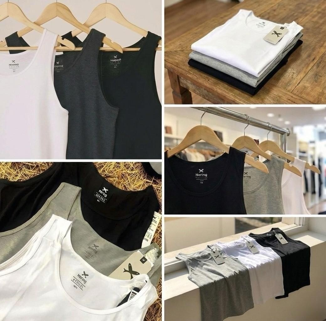 Kit Com 3 Regatas Masculinas Básicas Slim Hering