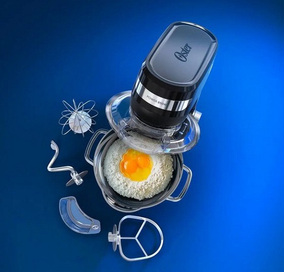 Batedeira Planetária Oster Preta 850W 12 Velocidades Tigela Inox 4L OBAT641