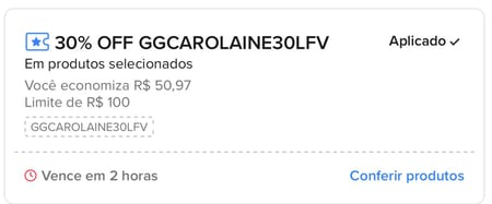 Cupom de 30% limitado a R$100 OFF - Produtos selecionados