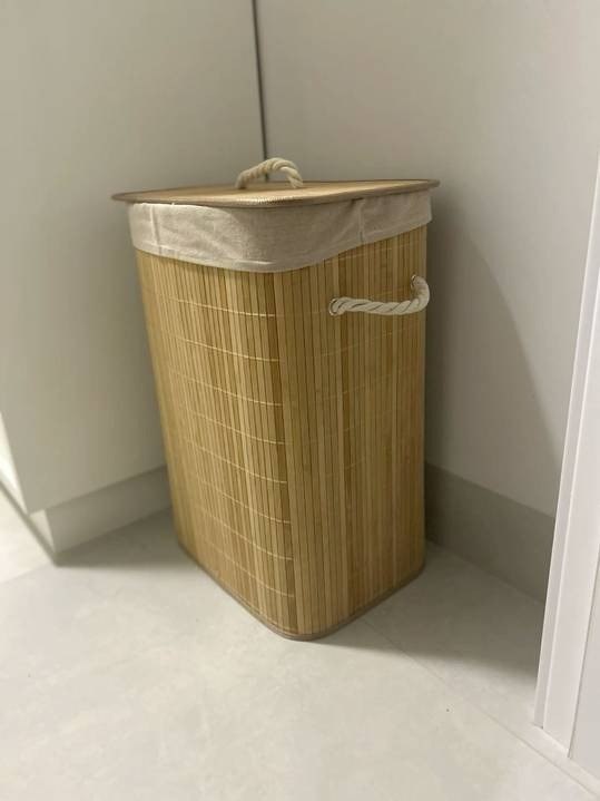 Cesto De Bambu Roupa Suja Fumigado 72 e 60 Litros Lavanderia Forrado Grande Organizador Ba...