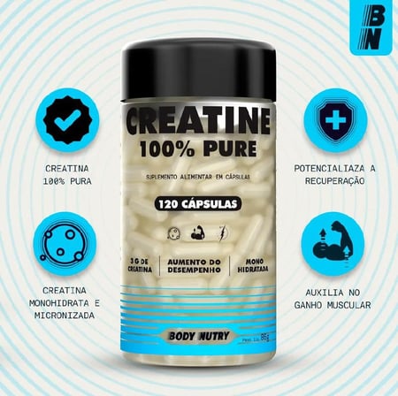 3x Creatina Pura Importada 120 Cápsulas Body Nutry Sem Sabor