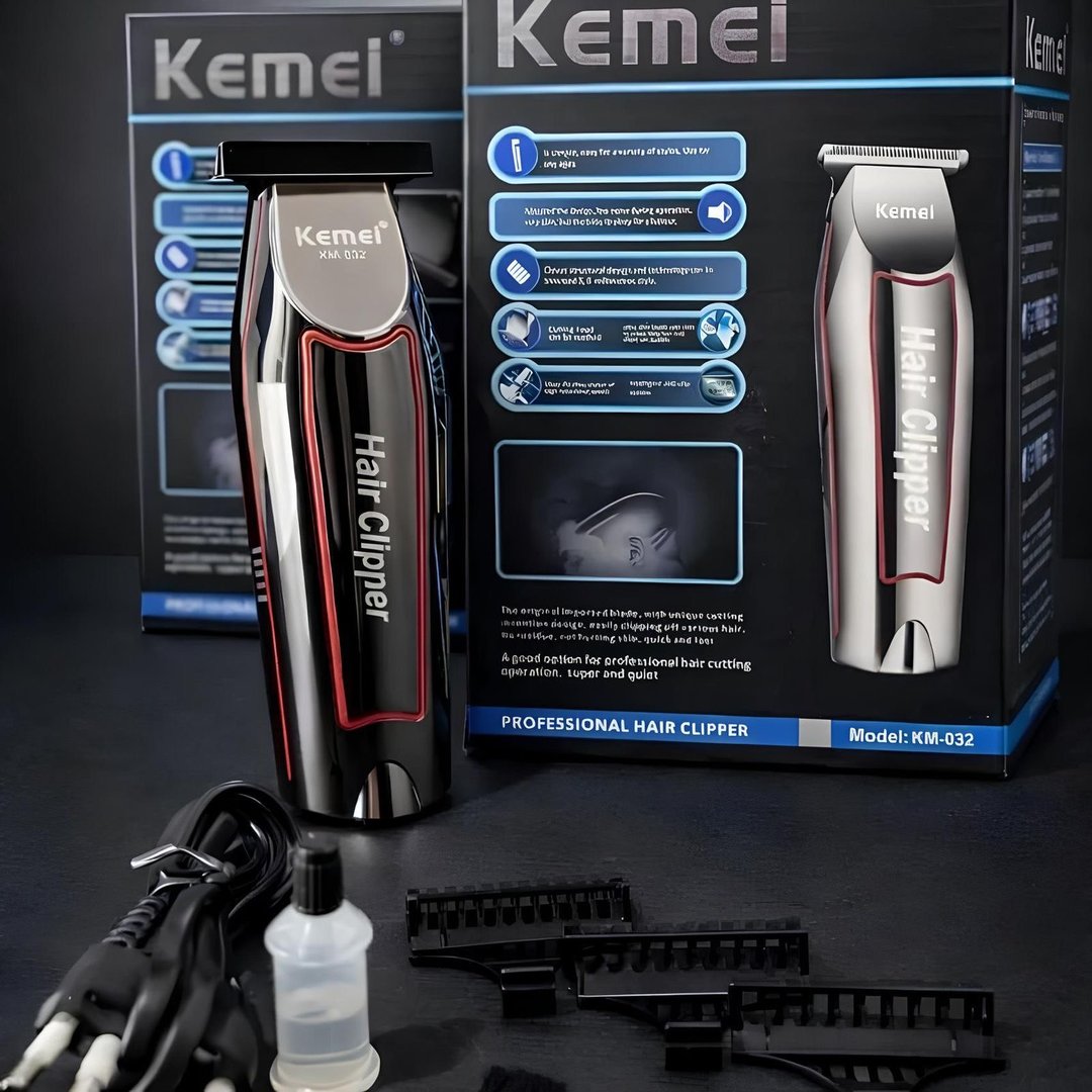 Máquina de Acabamento Sem Fio Kemei Prateada 3 Pentes