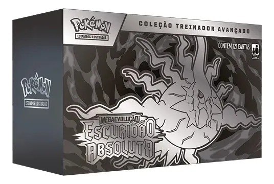 Caixa da Coleção Treinador Avançado Pokémon Estampas Ilustradas Escuridão Absoluta com design em tons de cinza e preto