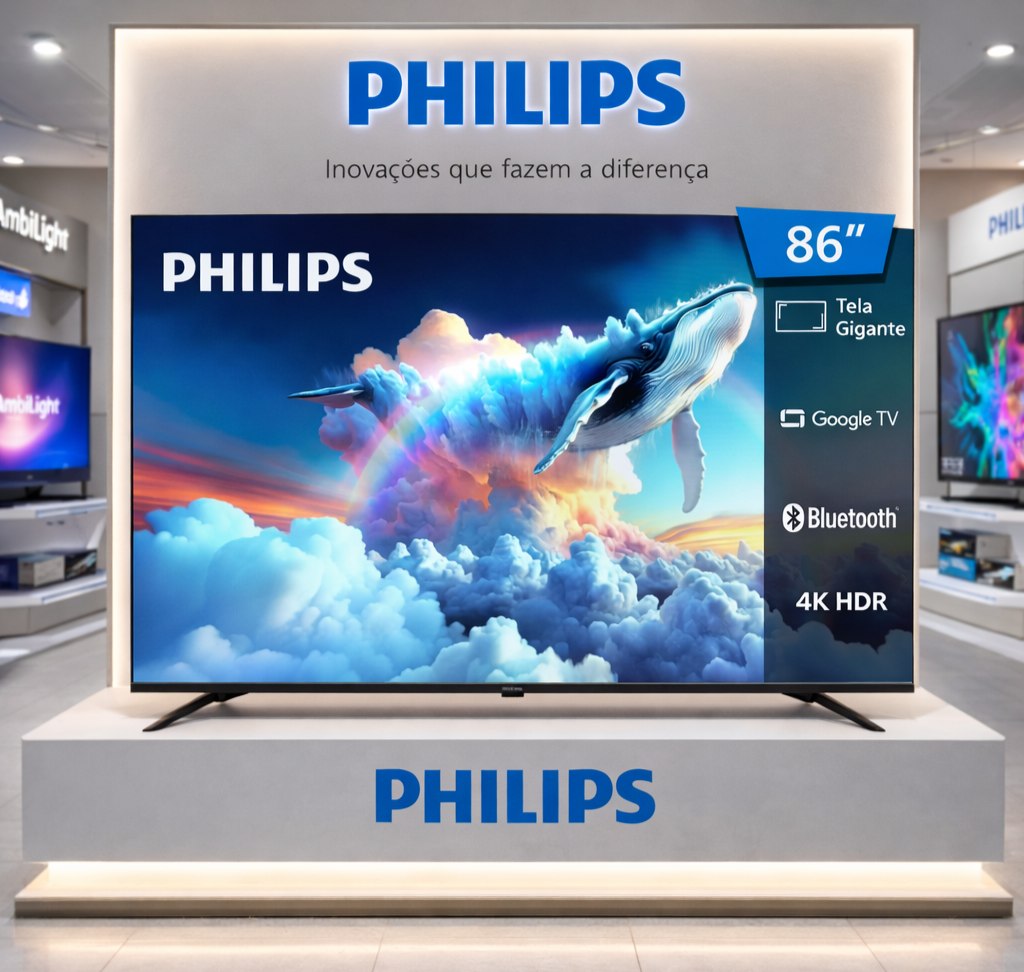Smart TV 86" Philips DLED GoogleTV Quad Core HDMI Bluetooth USB Google Assistente Comando ...