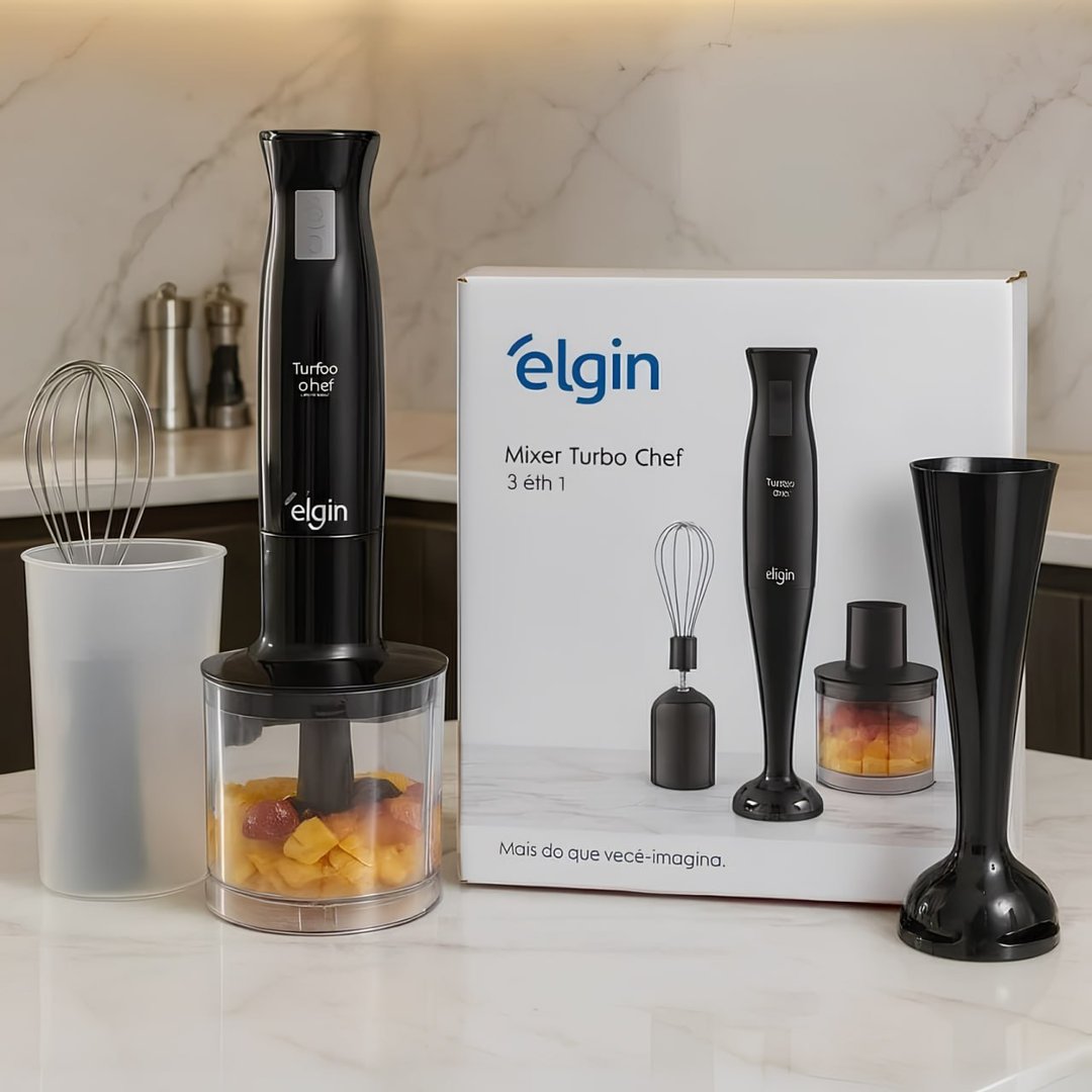 Mixer Turbo Chef 3 Em 1 200w Triturador E Fuet Elgin Preto 220v