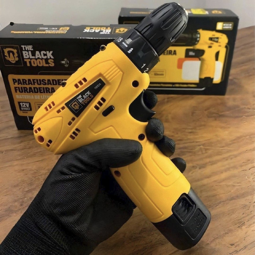 Parafusadeira Furadeira The Black Tools TB12A 3/8 a Bateria Cor Amarelo Frequência 60Hz