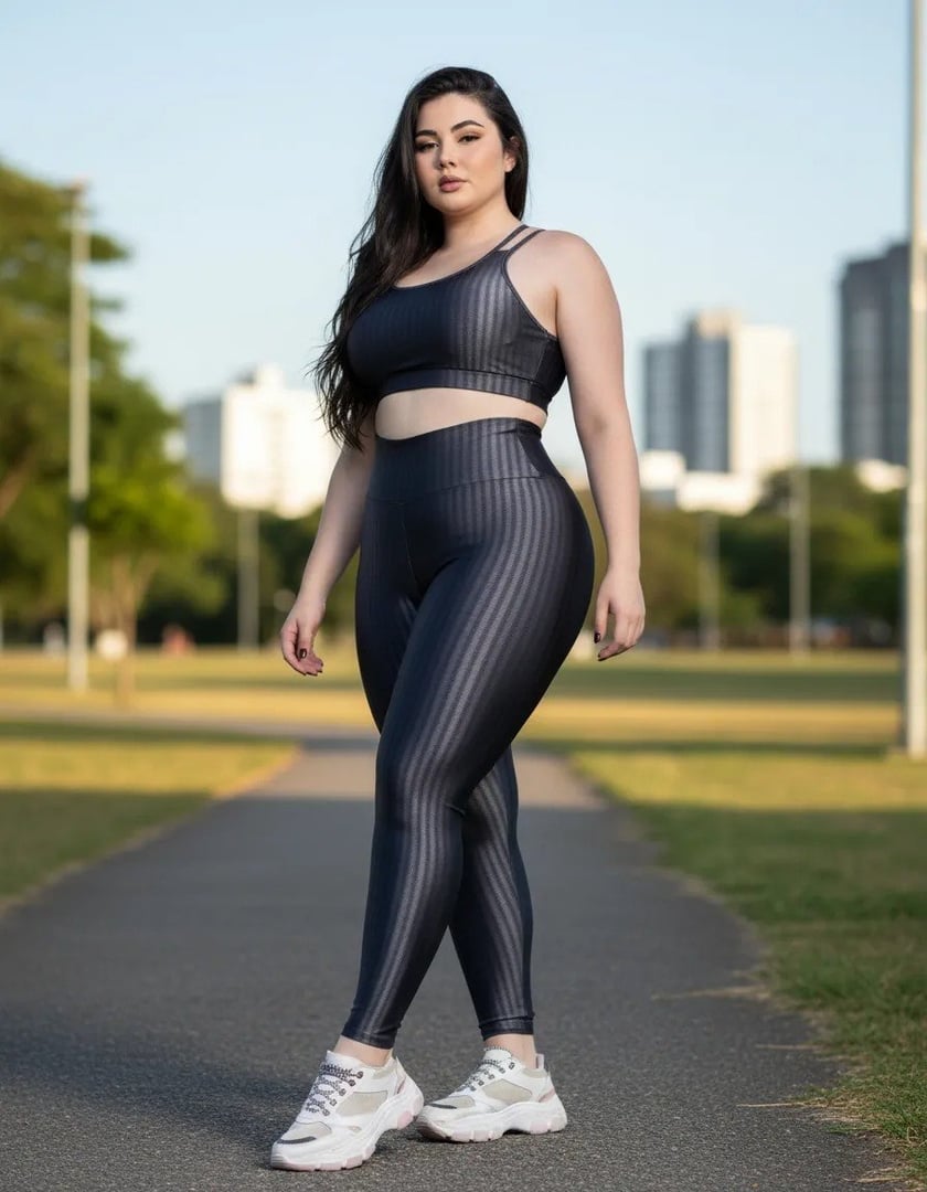 Conjunto Top + Calça New Zig Plus Size Poliamida 3d Fitness