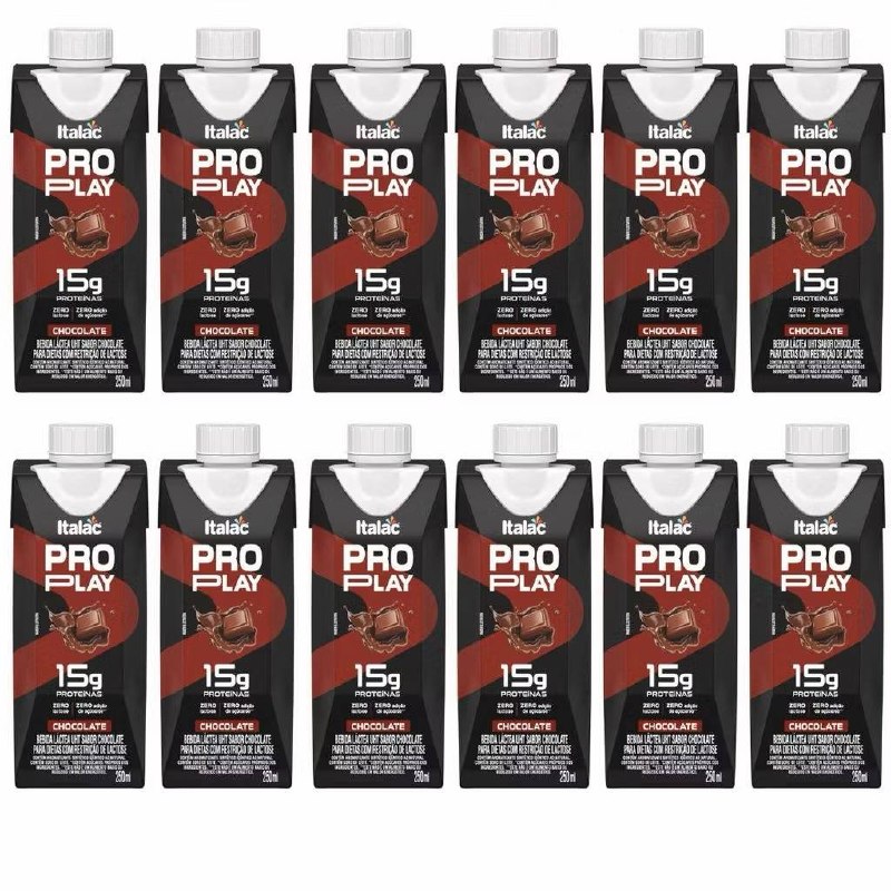 Kit 12x Bebida Lactea Zero Lactose Pro Play Caixa De 250ml Italac