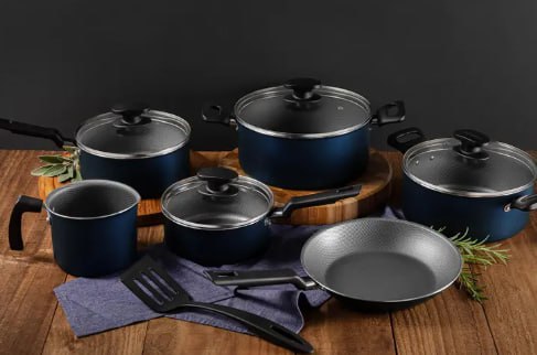 Jogo de Panelas Tramontina Antiaderente de Alumínio Azul 7 Peças Ravena