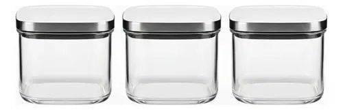 Jogo 3 Potes 850ml De Vidro Boro E Tampa Inox Casambiente Transparente