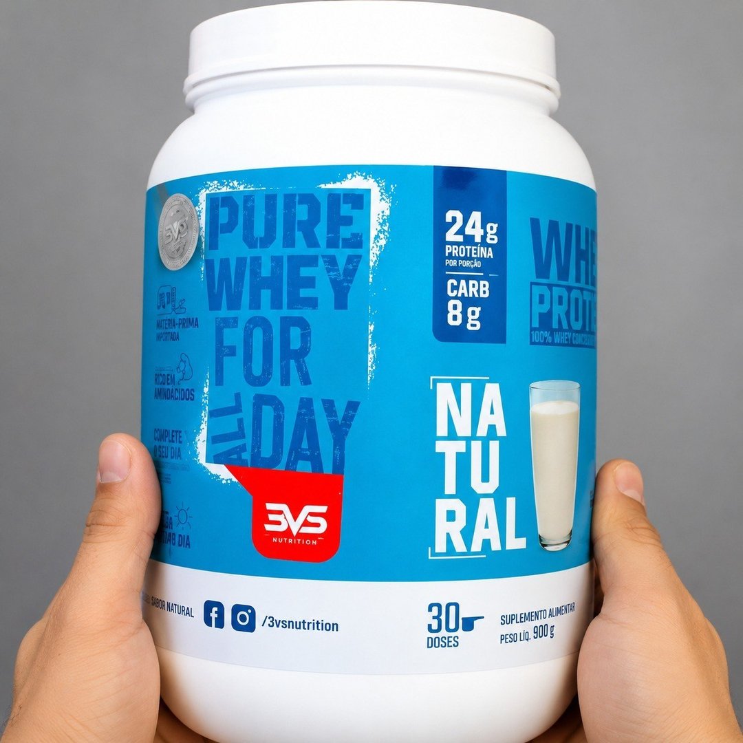 100% Whey Protein Concentrado 900g 3vs Nutrition Sabor Natural