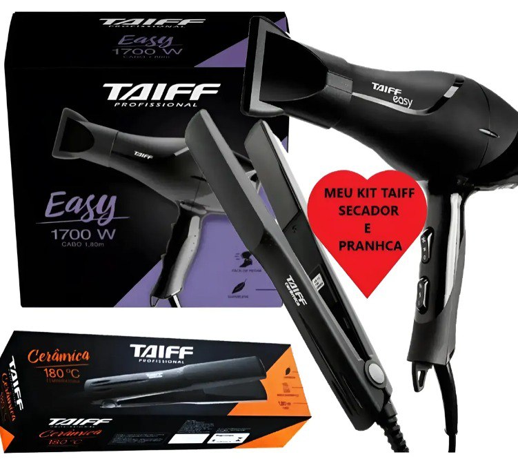 Kit Taiff Secador Easy 1700w 220v + Prancha Cerâmica 180°c Preto 220v