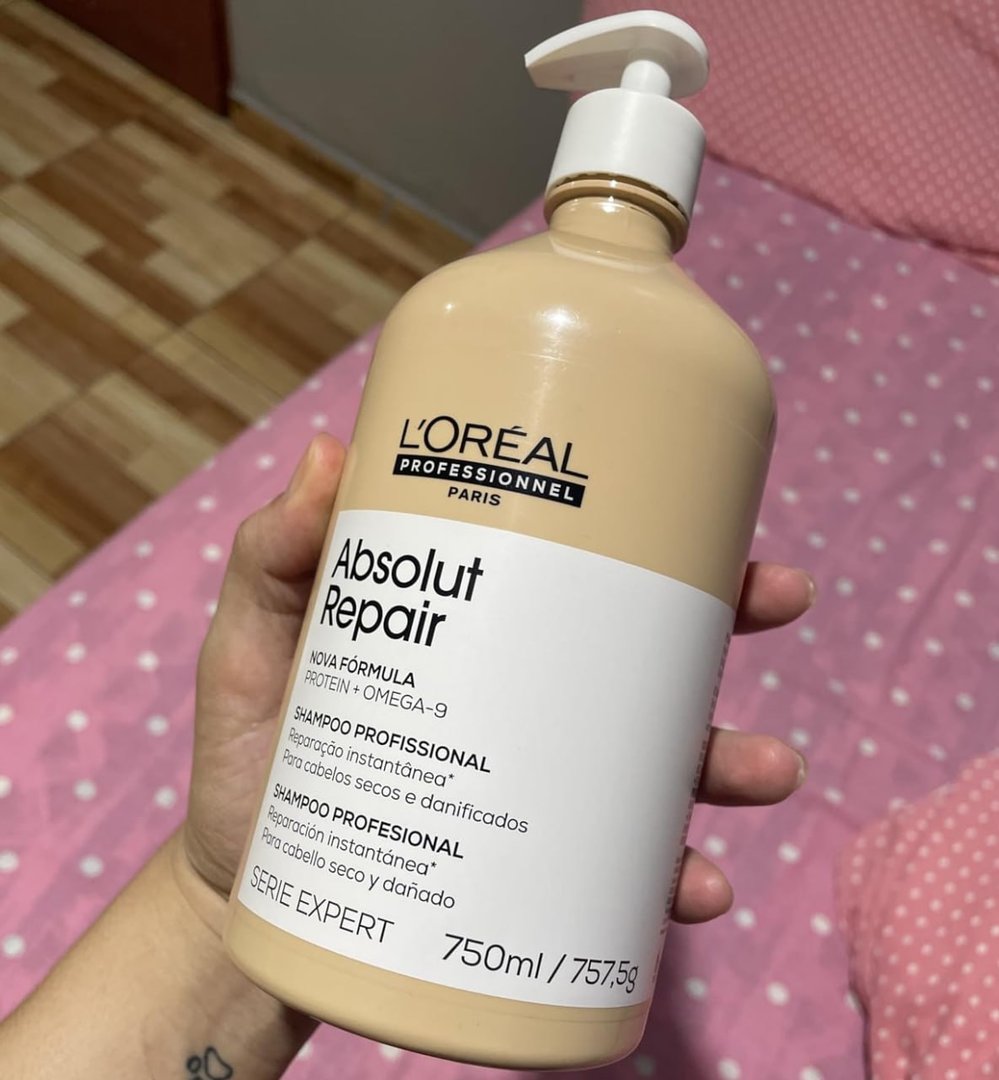L'Oréal Professionnel Absolut Repair, Shampoo Profissional com Proteína de Trigo e Ômega 9, Ação Reparadora para Cabelos Secos e Danificados, 750ml