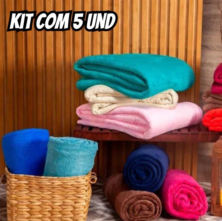 Kit 05 Mantas Microfibra Lisa Cobertor Casal - Corttex