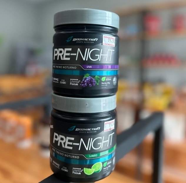 Pre Night 200g Pré Treino Noturno Sem Cafeína Body Action Sabor Uva E Blueberry
