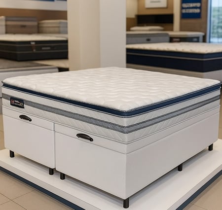 Cama Box Baú Queen Gazin V-Joy Diamond Blue de Molas Ensacadas Suporta até 120kg p/ Pessoa