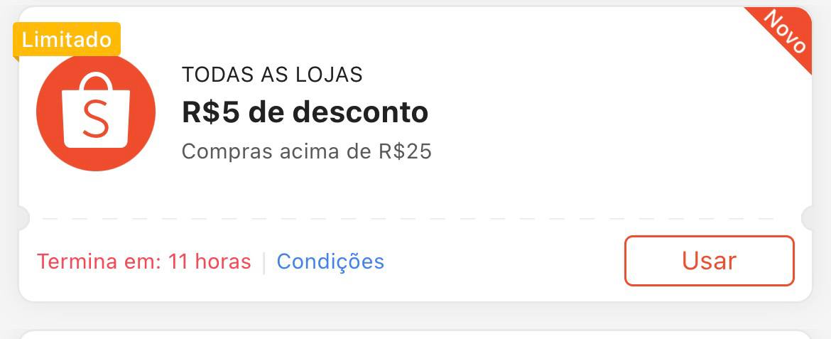 Cupom R$ 5 a partir de R$ 25 - Shopee
