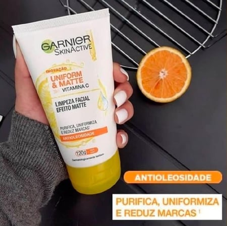 Limpeza Facial Garnier Uniform & Matte Vitamina C Antioleosidade, 120g