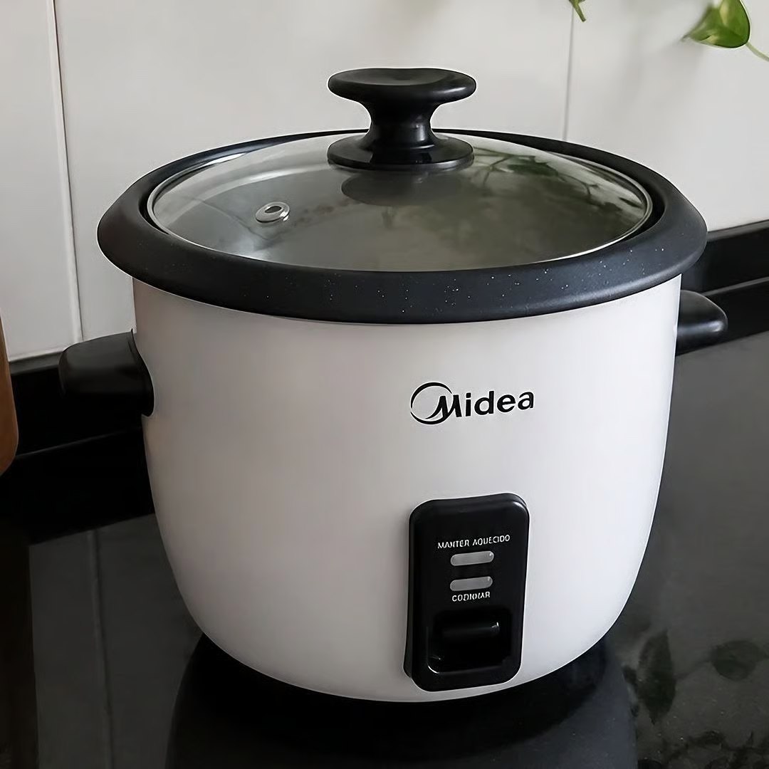 🤓Panela De Arroz Elétrica Midea 7 Xícaras Cozimento Á Vapor Com Tampa De Vidro