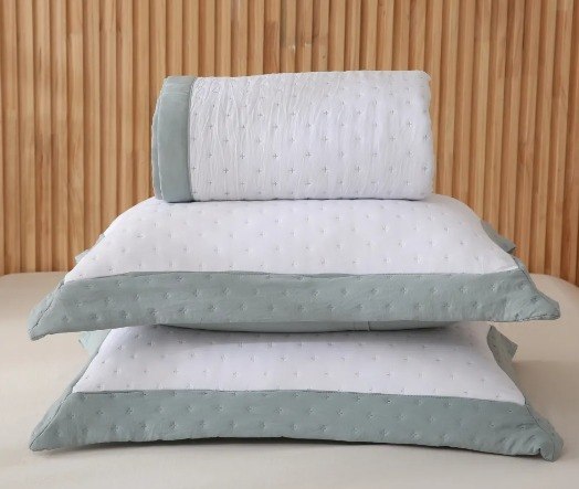 Kit Cobre Leito Colcha Queen Paris Percal 300 Fios Acqua - 3 peças