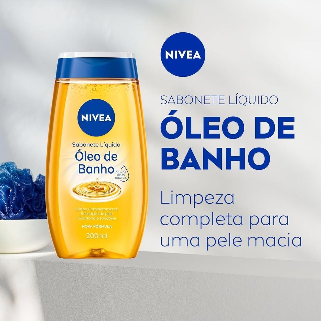 NIVEA Sabonete Líquido Óleo de Banho 200ml, Limpeza Corporal, Pele Macia, 55% Óleos Natura...