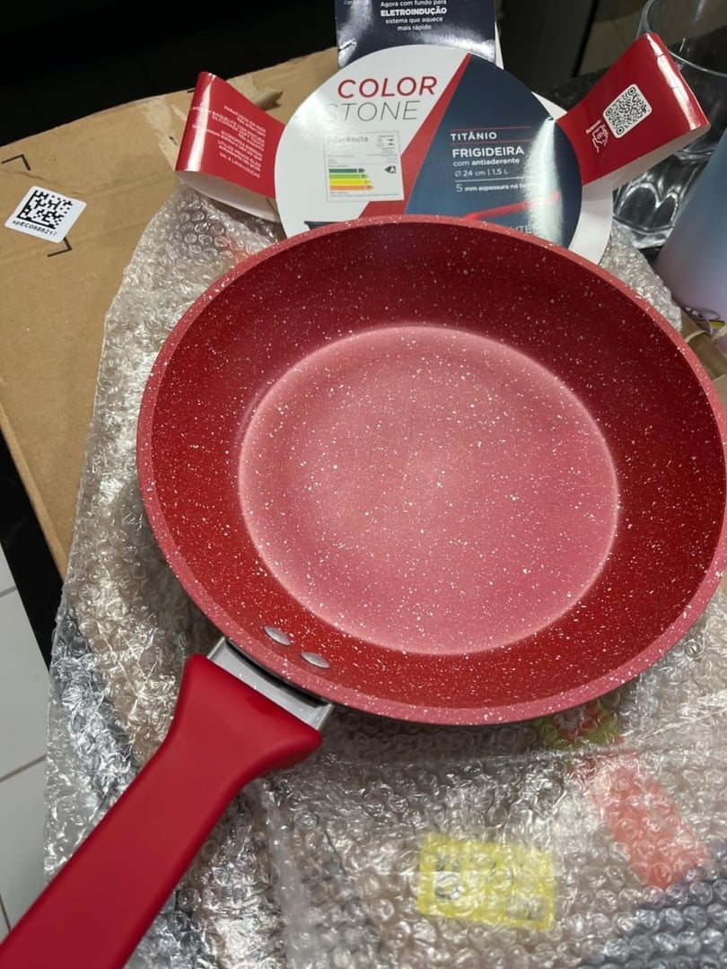 Euro Home - Frigideira 24 cm de Alumínio com Antiaderente ColorStone Titânio - ALU8303-TI
