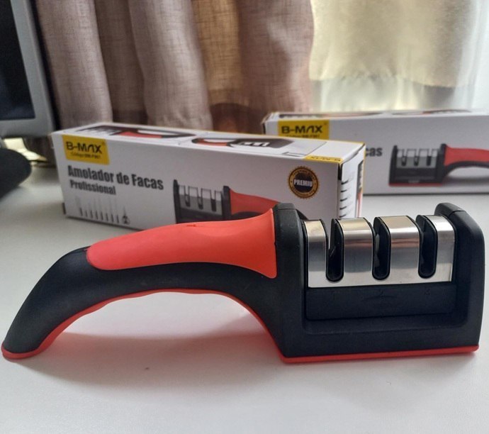 Afiador Amolador de Facas 3 em 1 Profissional Ergonômico Base Antiderrapante Premium