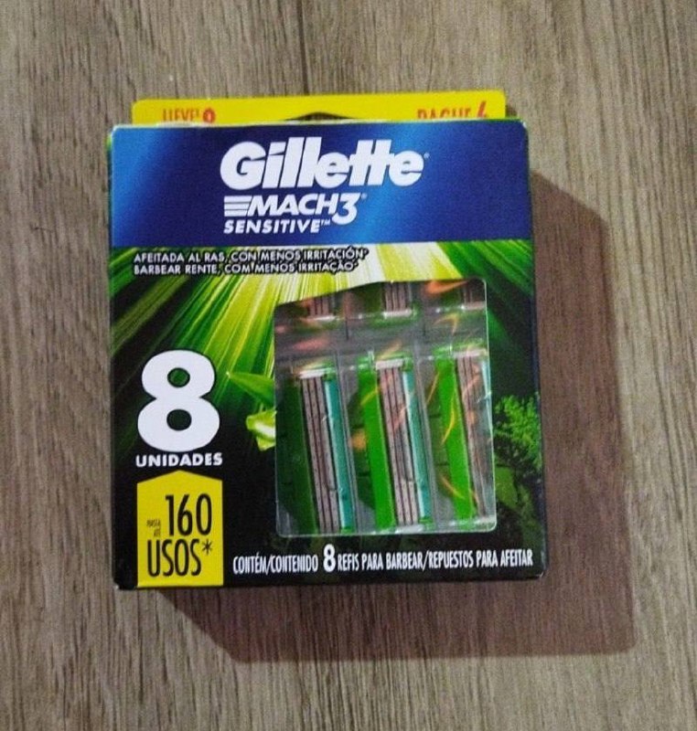 GILLETTE Mach3 Sensitive Carga para Aparelho de Barbear Reutilizável , 8 Refis com Aloe, B...