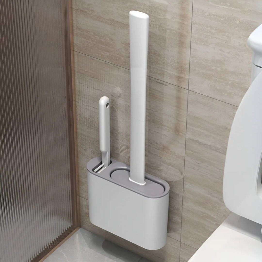 Escova De Silicone Para Vaso Sanitário 2 Em 1 Base De Banhei Branco Ou Preto