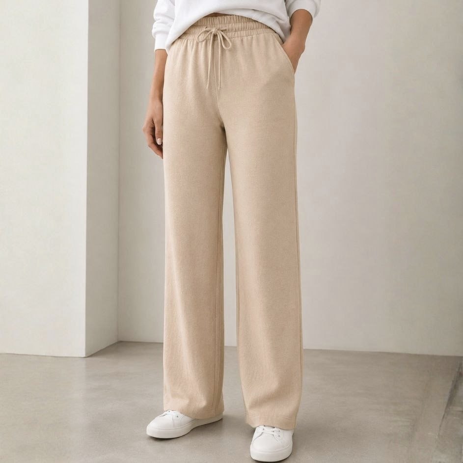 Calça Feminina Alfaiataria Wide Leg Social Pantalona Bege M