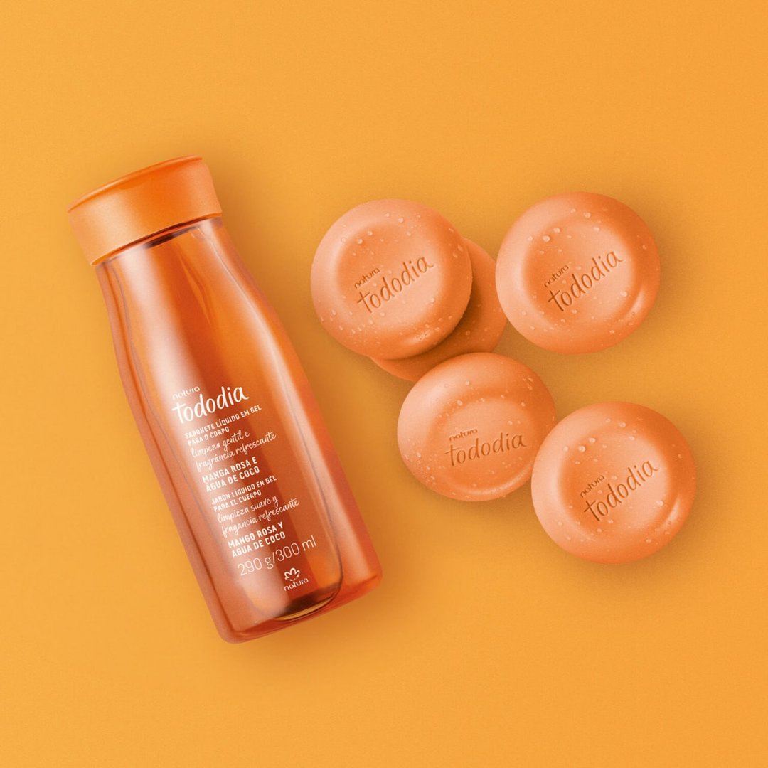 Kit Sabonetes em Barra Puro Vegetal Tododia Manga Rosa e Água de Coco + Sabonete Líquido em Gel Tododia Manga Rosa e Água de Coco 6 produtos