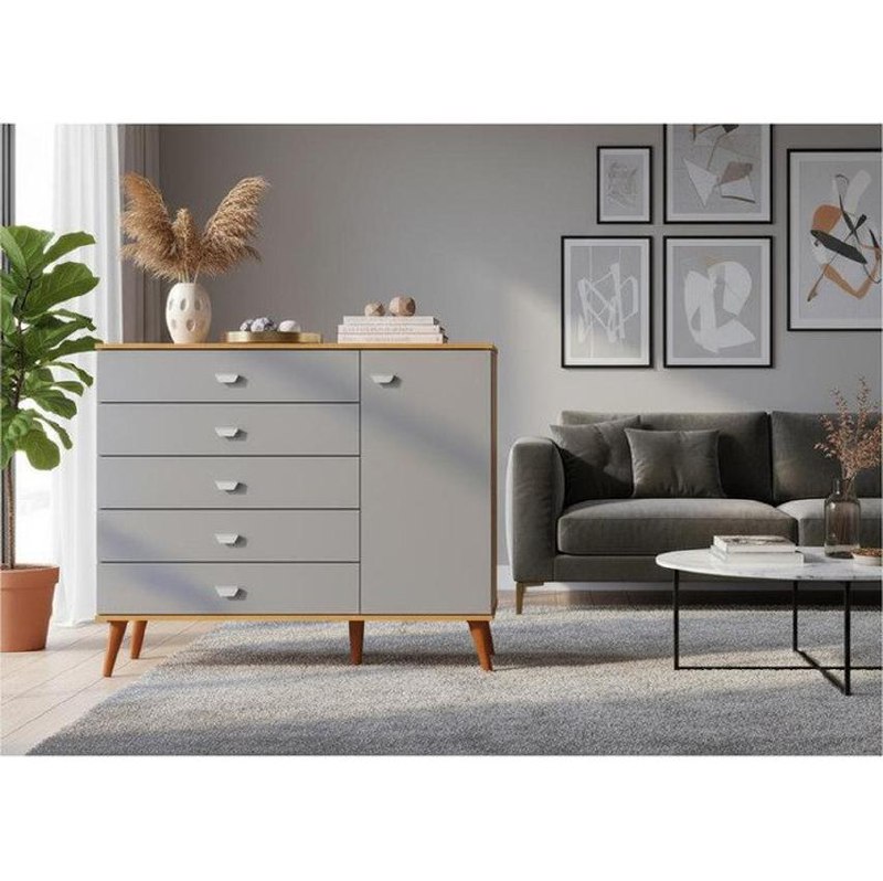 Cômoda Infantil Bartira Ternura Com 5 Gavetas E 1 Porta Cor Azul Wood