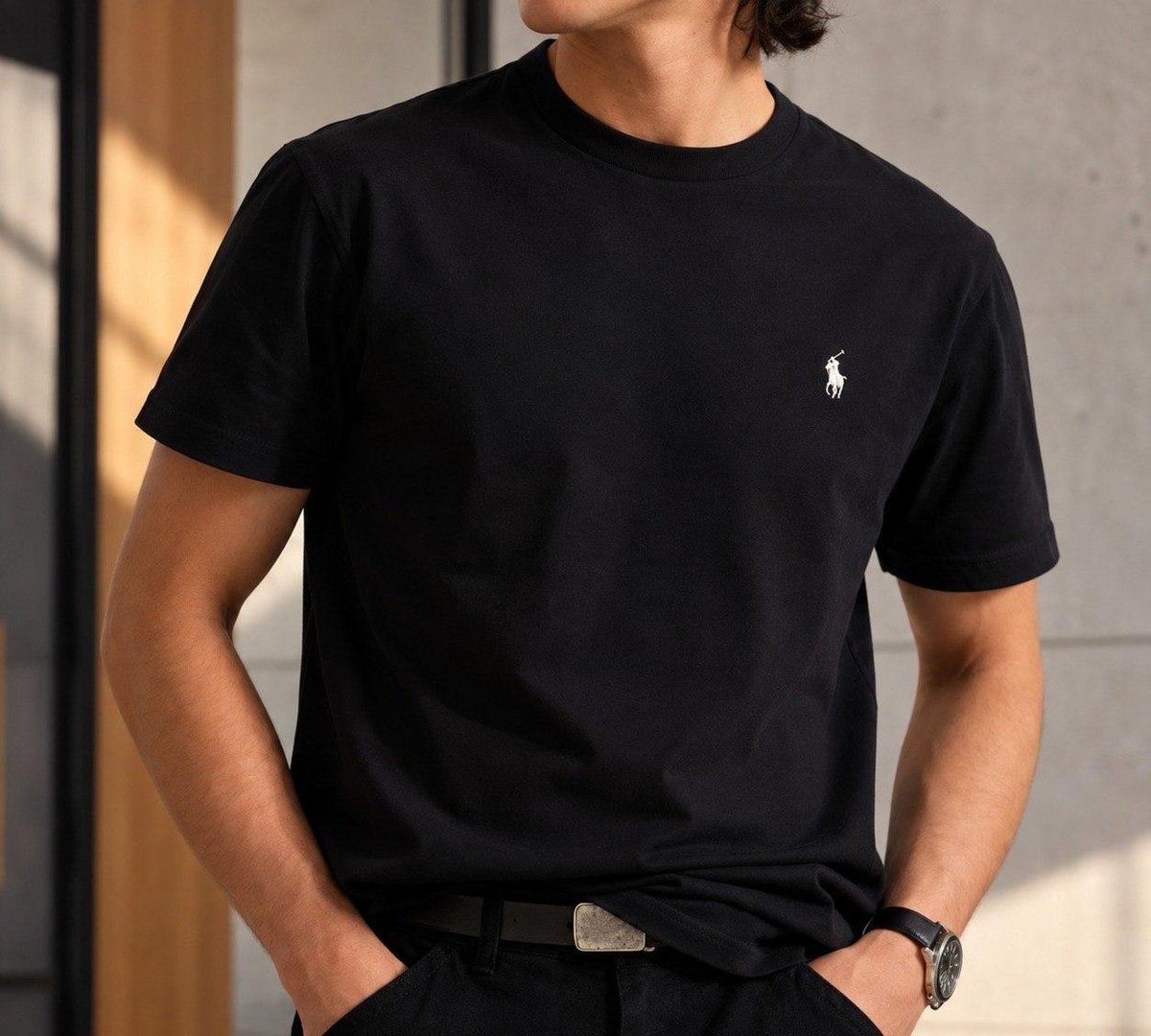 Camiseta Básica Ralph Lauren Preta Masculina Algodão