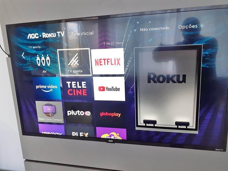 Smart Tv 40" Aoc Roku DLed Full HD Wi-Fi Controle Remoto c/ Atalhos Atalhos HDMI USB